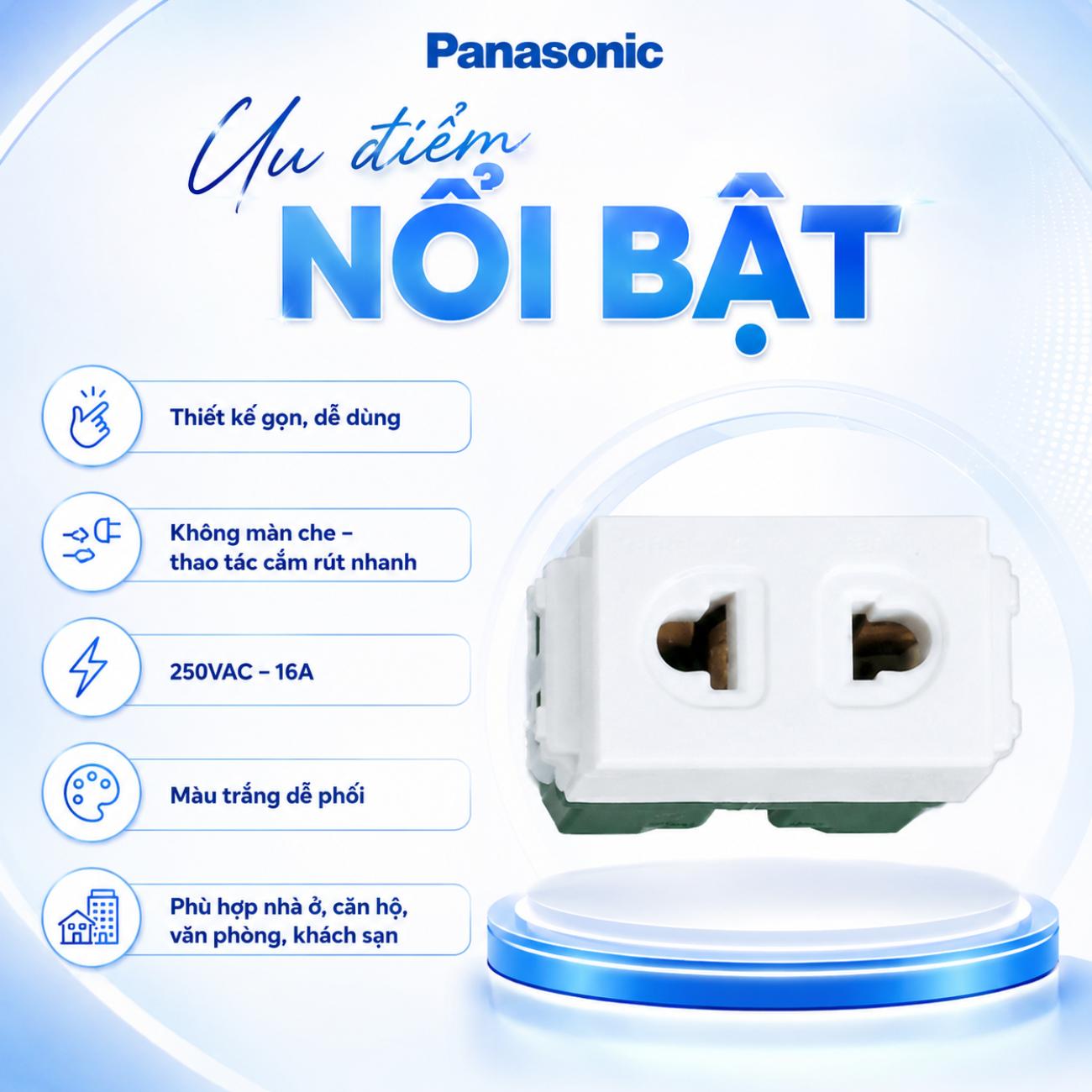 Ổ cắm đơn Panasonic không màn che 250VAC-16A